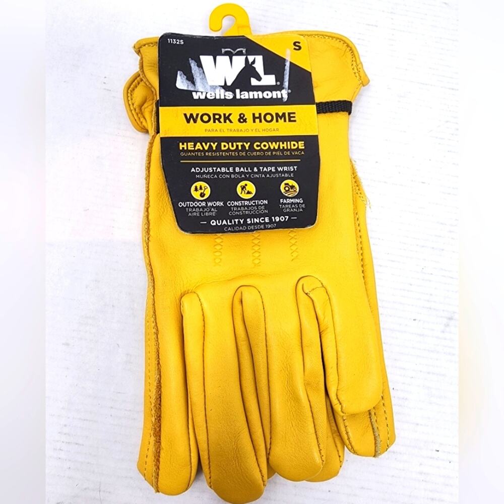 Wells Lamont Heavy Duty Cowhide Wrist Gloves Adjustable Ball & Tape New‎ Size S